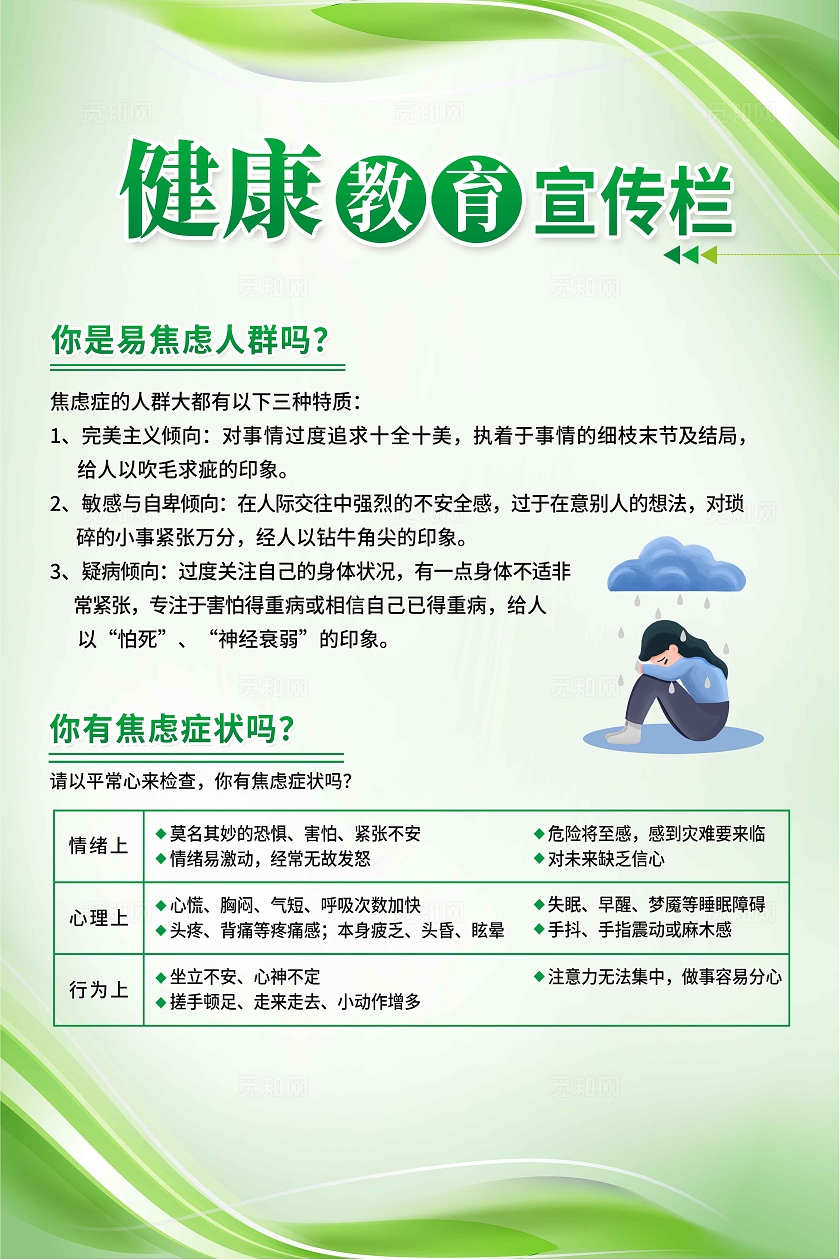 绿色简约健康教育宣传栏焦虑海报