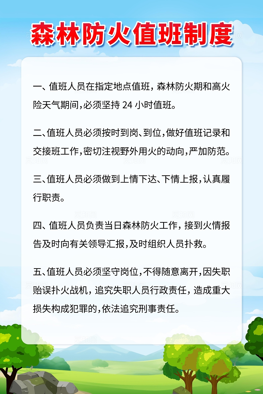 绿色简约卡通创意森林防火制度套图文案手机海报