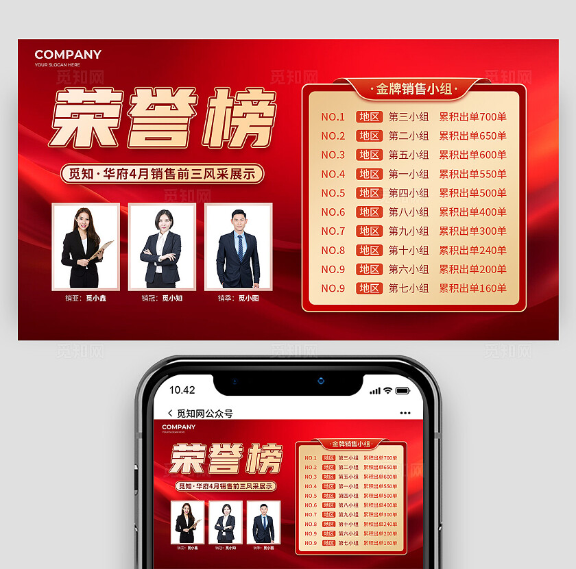 荣誉榜喜报战报业绩荣誉版宣传展板公众号首图