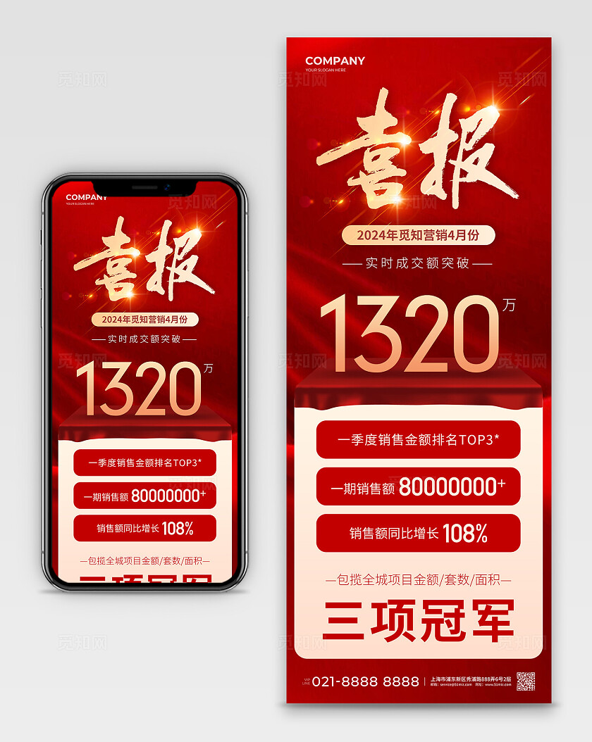 红色喜报战报业绩宣传长图