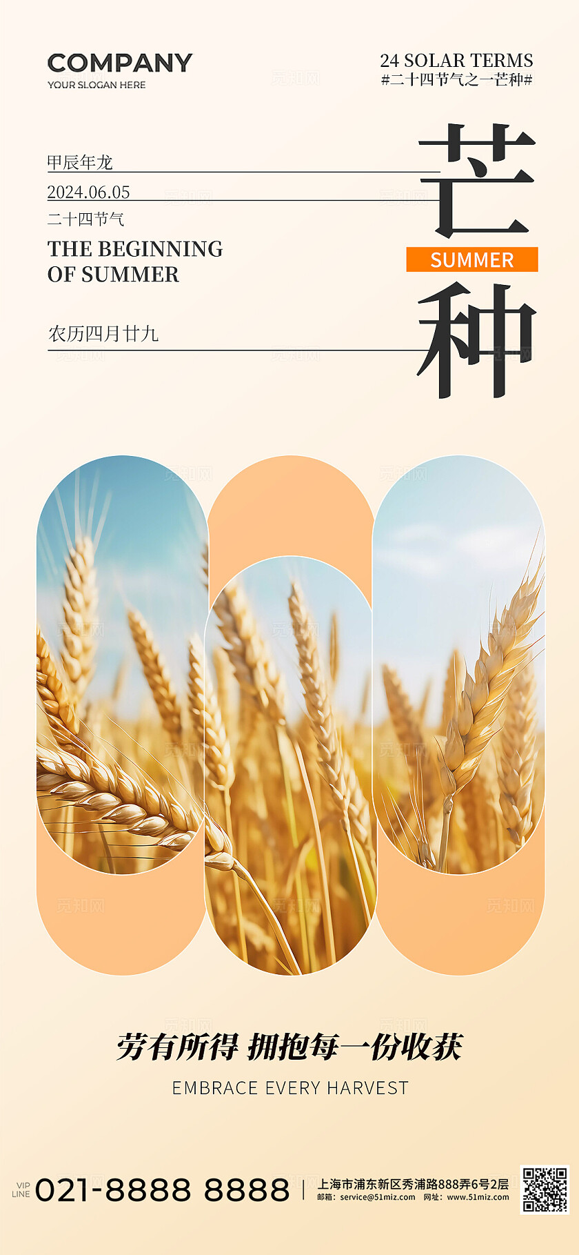 绿色简约大气风夏天节日节气系列海报套图夏至