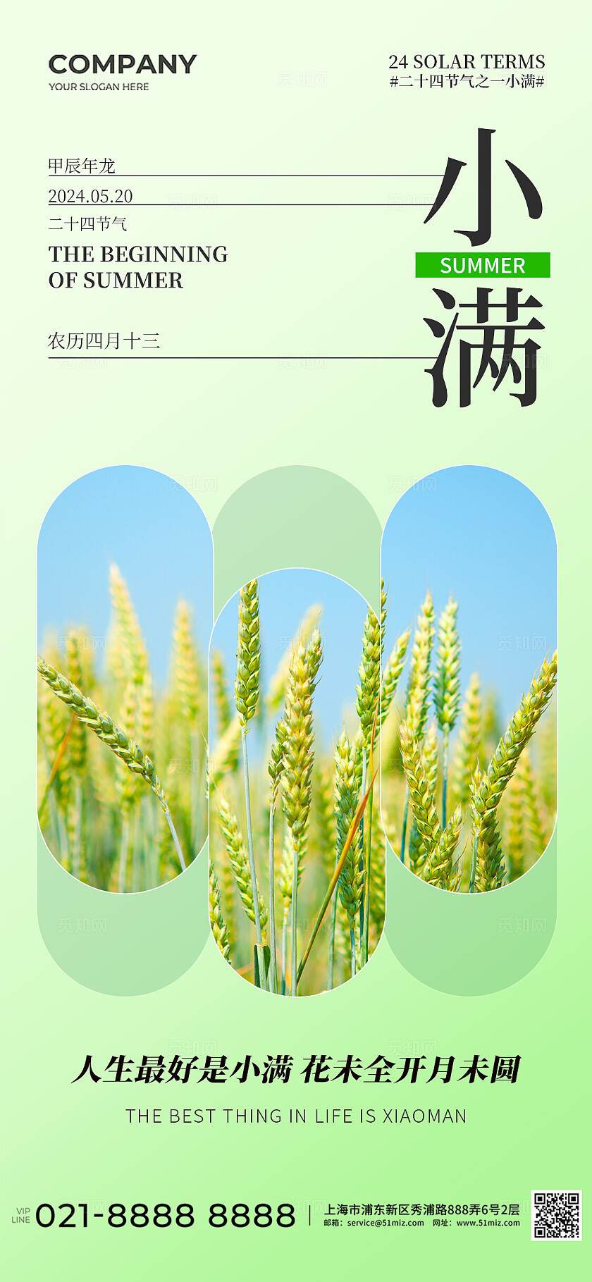 绿色简约大气风夏天节日节气系列海报套图夏至