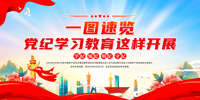 红色简约在全党开展党纪学习教育展板宣传