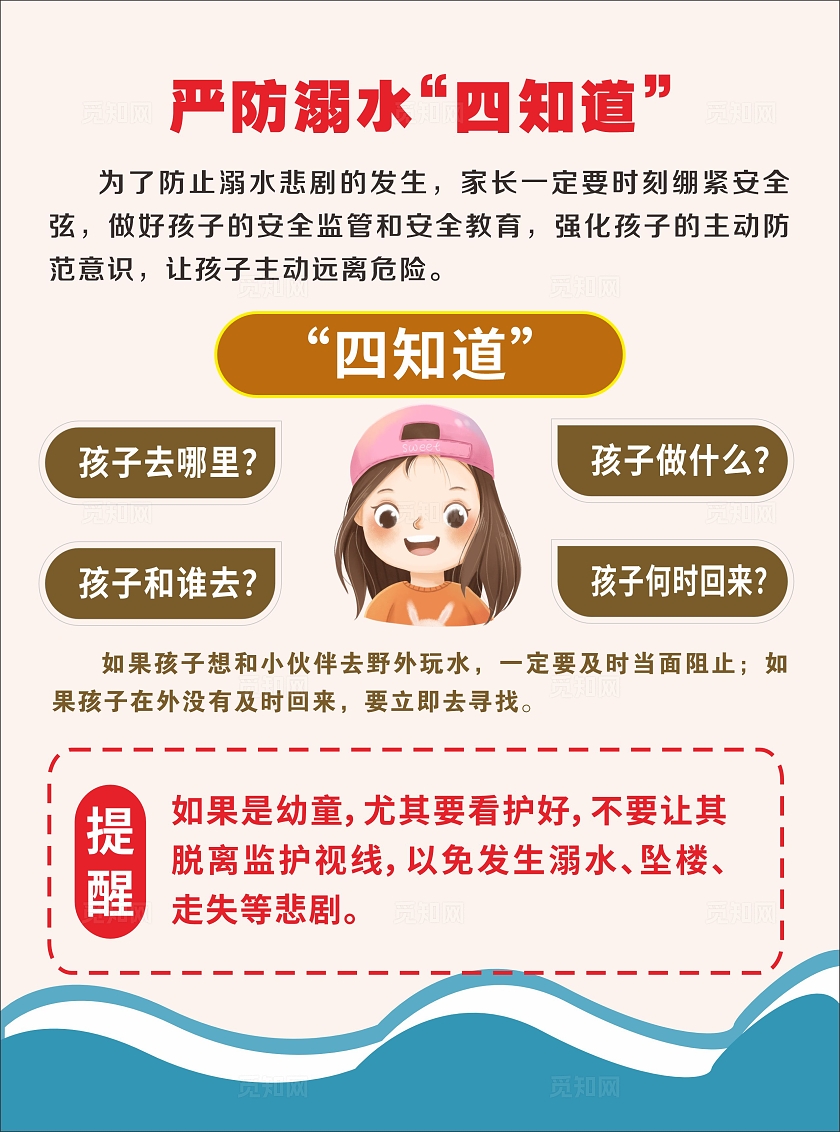 卡通简约严防溺水宣传海报