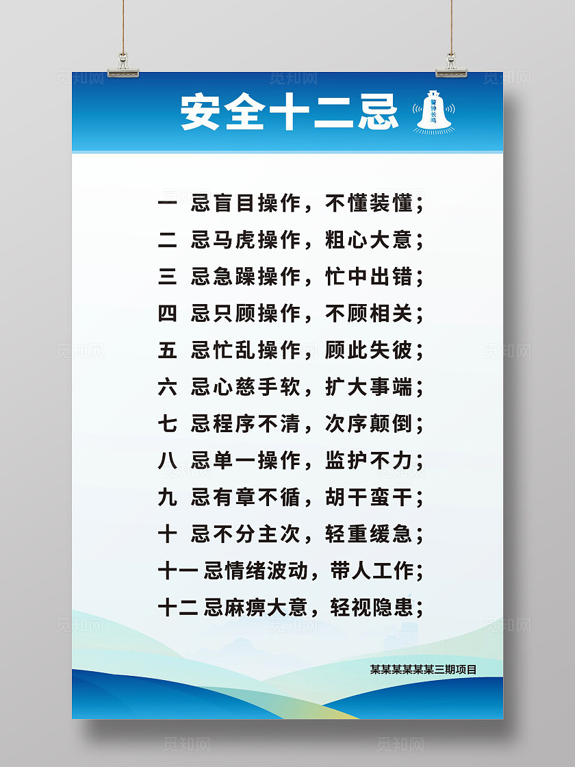 蓝色大气2024安全十二忌展板