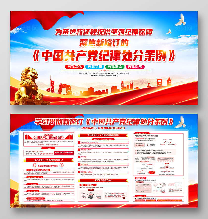 红色简约学习贯彻纪律处分条例展板宣传