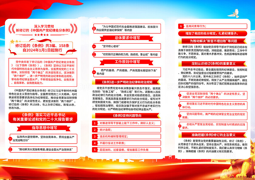 红色简约学习贯彻纪律处分条例三折页宣传