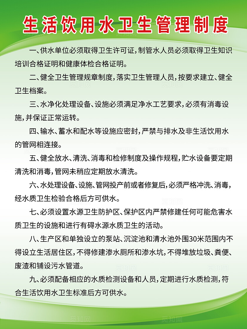 绿色简约风生活饮用水卫生管理宣传海报
