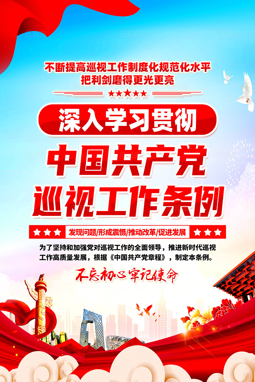 红色简约巡视工作条例海报宣传