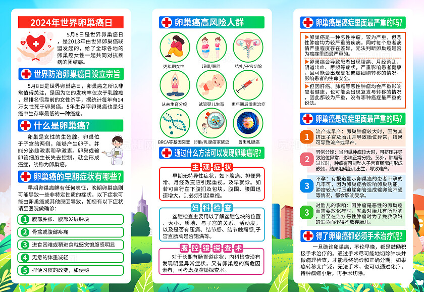 蓝色简约关爱女性健康缔造幸福生活世界卵巢癌日折页