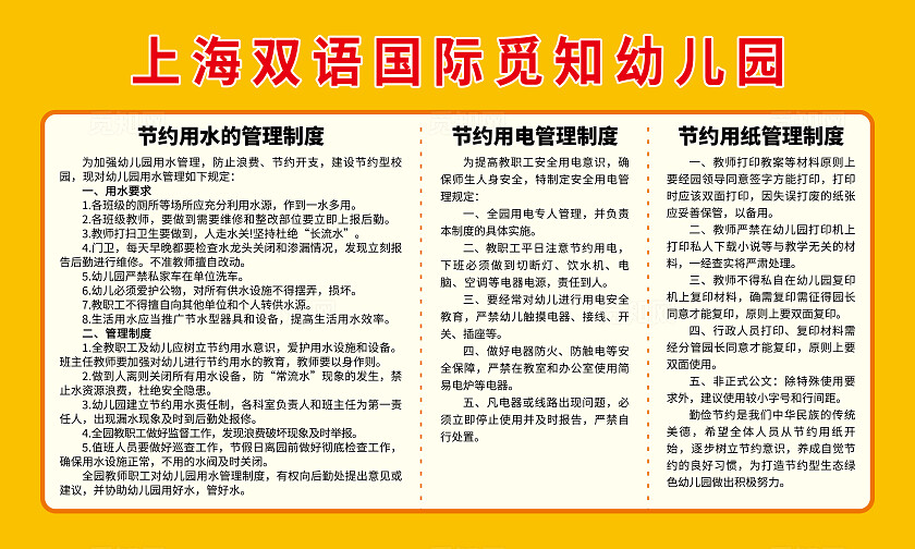 橙色简约风幼儿园节约用水制度宣传展板