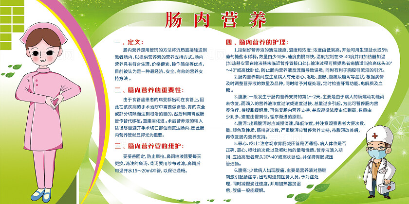 绿色插画风肠内营养介绍展板宣传栏