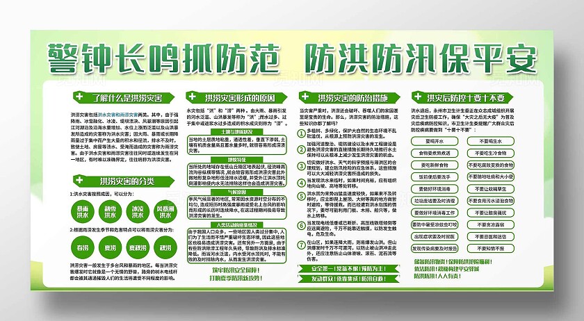 绿色简约风防洪防汛保平安宣传栏