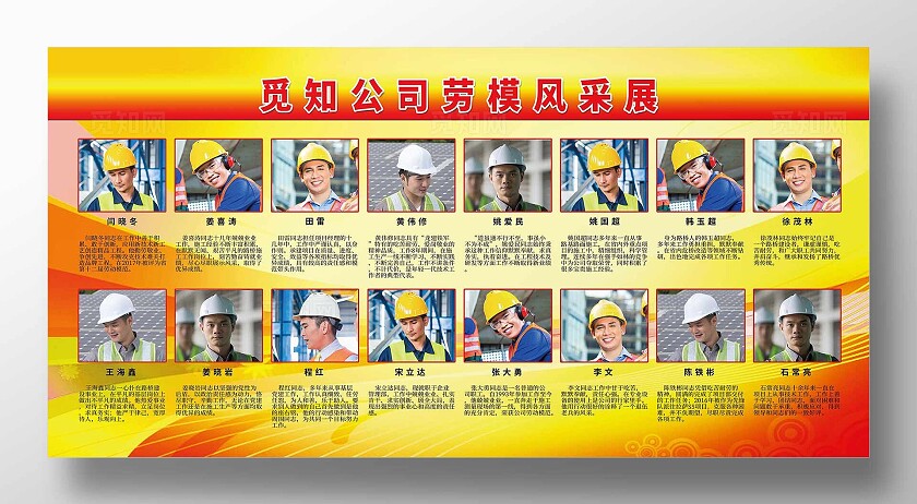 黄色简约风公司劳模风采展板宣传栏