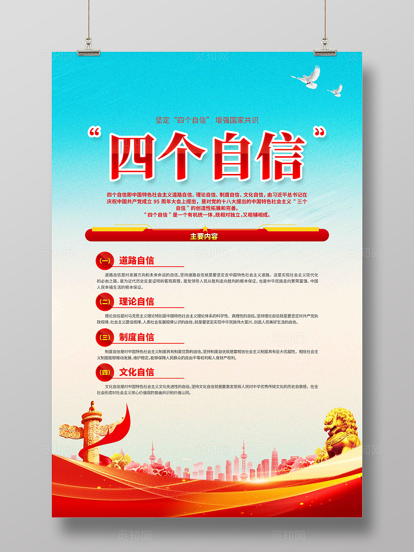 解读四个自信党建宣传海报