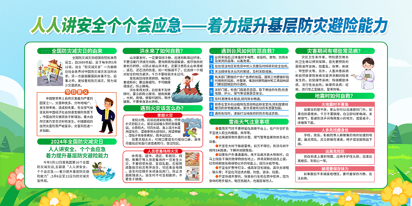 绿色简约2024年全国防灾减灾日全国防灾减灾日宣传栏