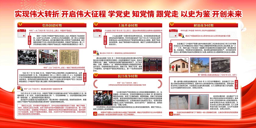 以史为鉴学习党的光辉历程七一建党节党建展板