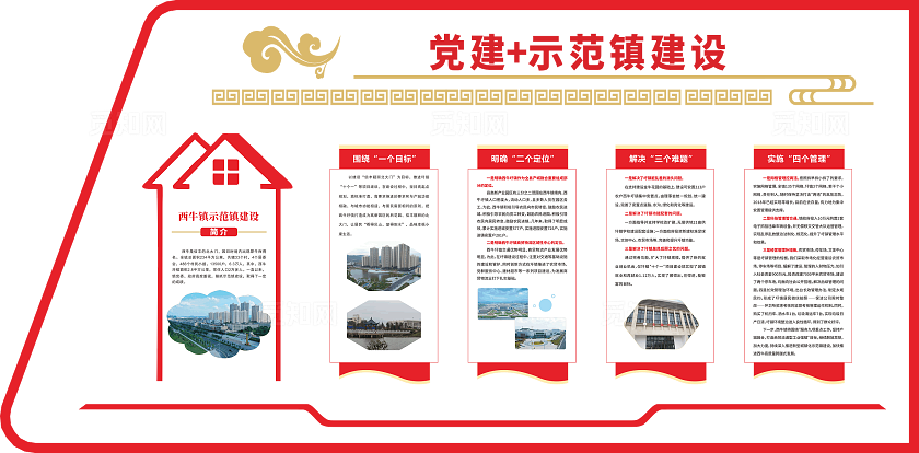 红色简约2024年党建示范镇建设宣传文化墙 背景 展板