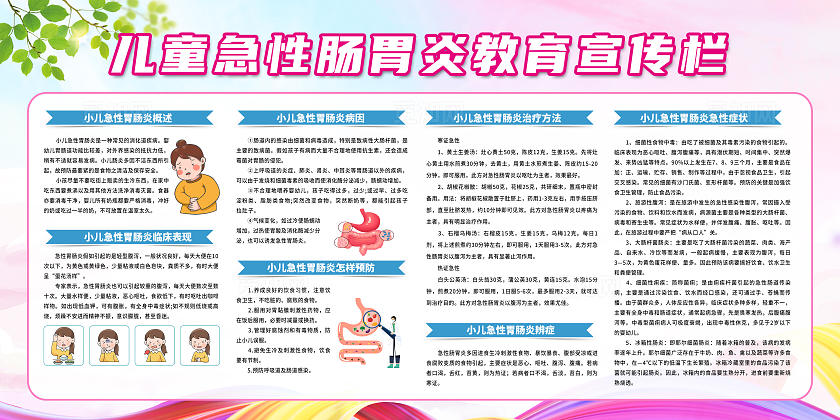 红色简约儿童急性肠胃炎教育宣传栏儿童肠道健康展板