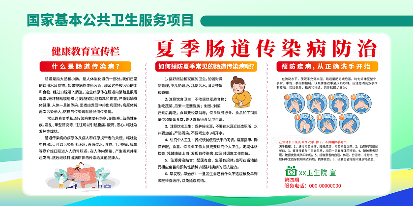 绿色简约夏季肠道传染病防治肠道健康展板宣传