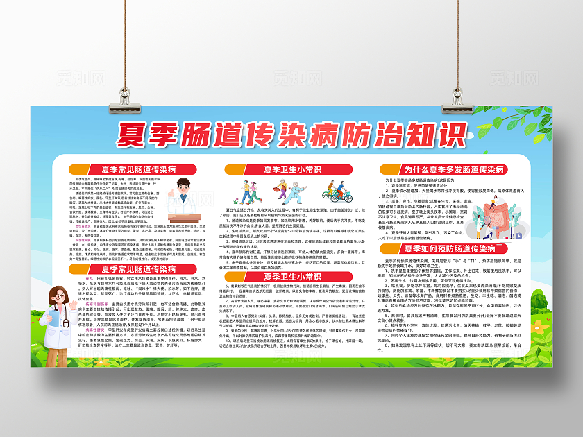 绿色简约夏季肠道传染病防治知识肠道健康展板宣传