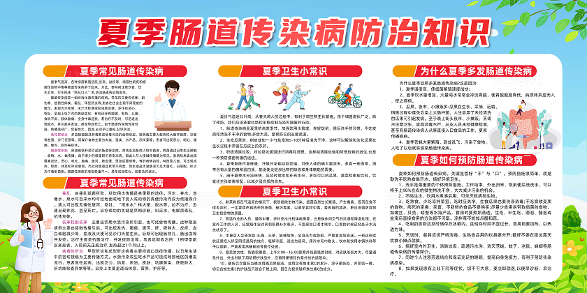 绿色简约夏季肠道传染病防治知识肠道健康展板宣传