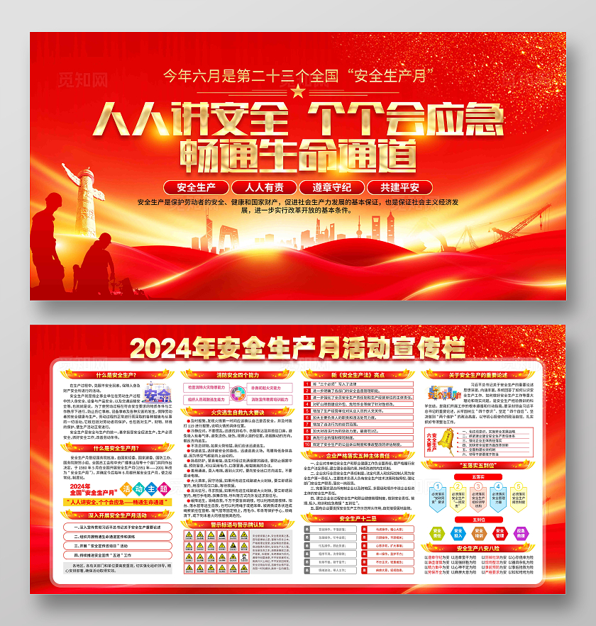 人人讲安全个个会应急2024年安全生产月主题展板