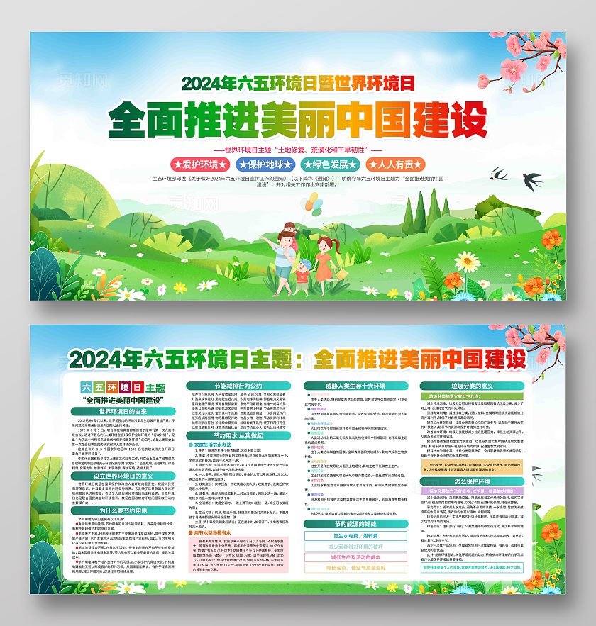 炫彩卡通2024年六五环境日主题活动展板