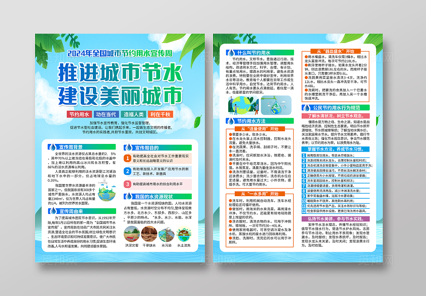 蓝色简约推进城市节水建设美丽城市全国城市节水宣传周宣传单