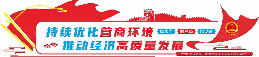 红色市场监督管理局优化营商环境企业标语文化墙