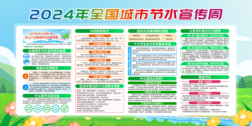 绿色简约2024年全国城市节水宣传周全国城市节水宣传周宣传栏
