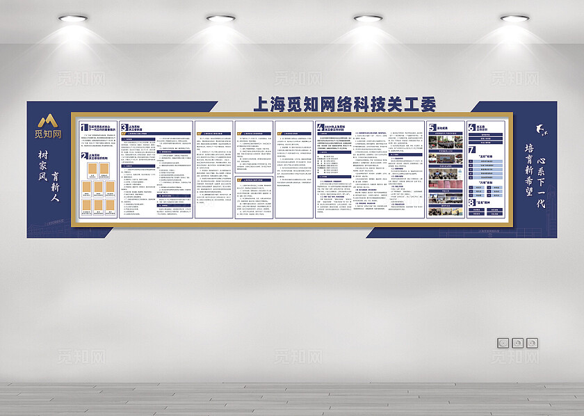 蓝色 金色简约大气关工委宣传文化墙 背景展板