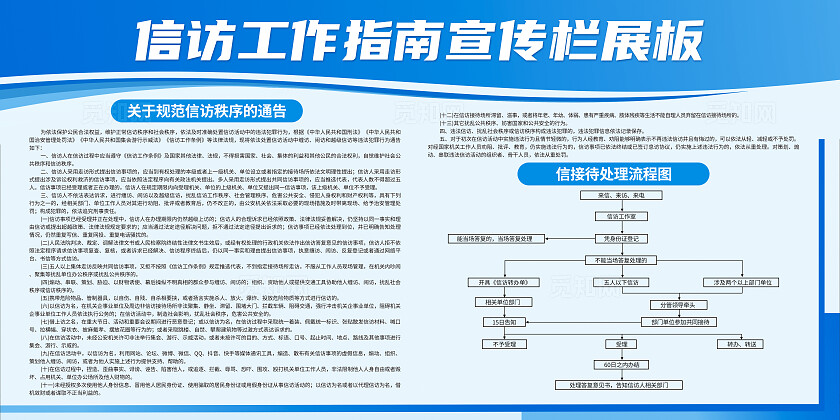 蓝色简约信访工作条例工作指南宣传栏展板背景