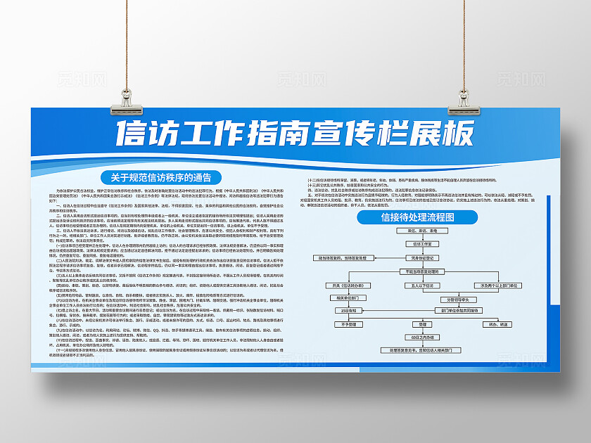 蓝色简约信访工作条例工作指南宣传栏展板背景