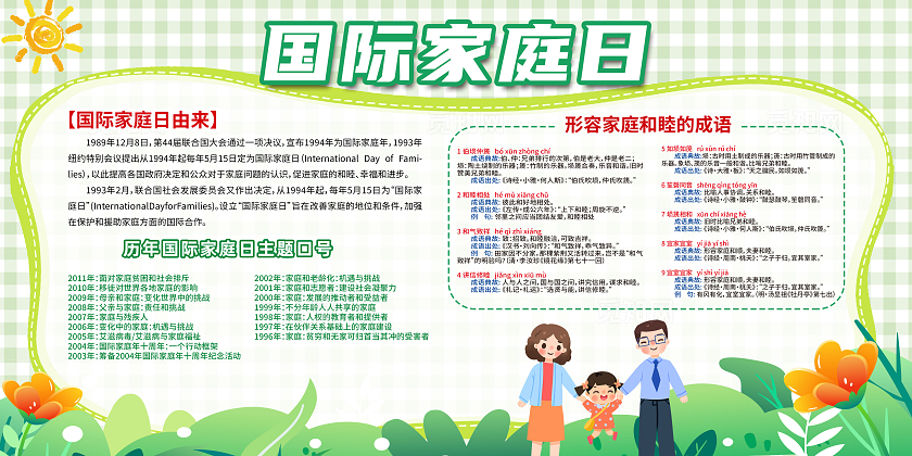 绿色卡通2024国际家庭日展板宣传