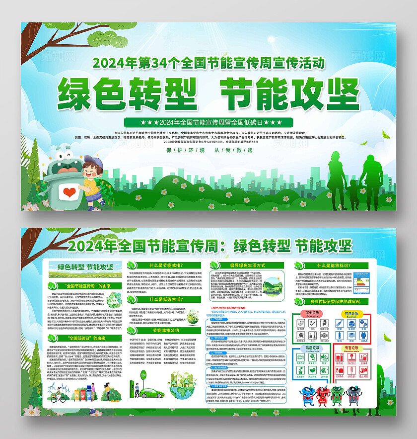 绿色简约绿色转型节能攻坚2024全国节能宣传周展板