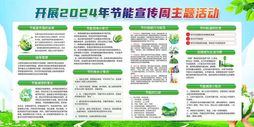 绿色简约绿色转型节能攻坚2024全国节能宣传周全国低碳日展板