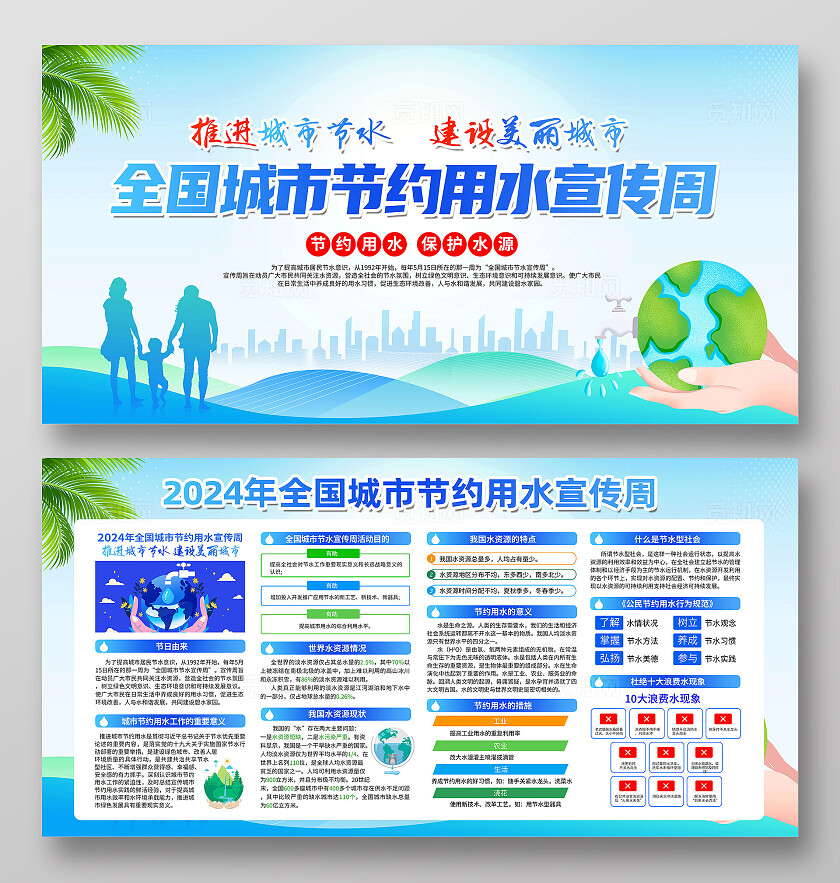蓝色简约全国城市节水宣传周展板