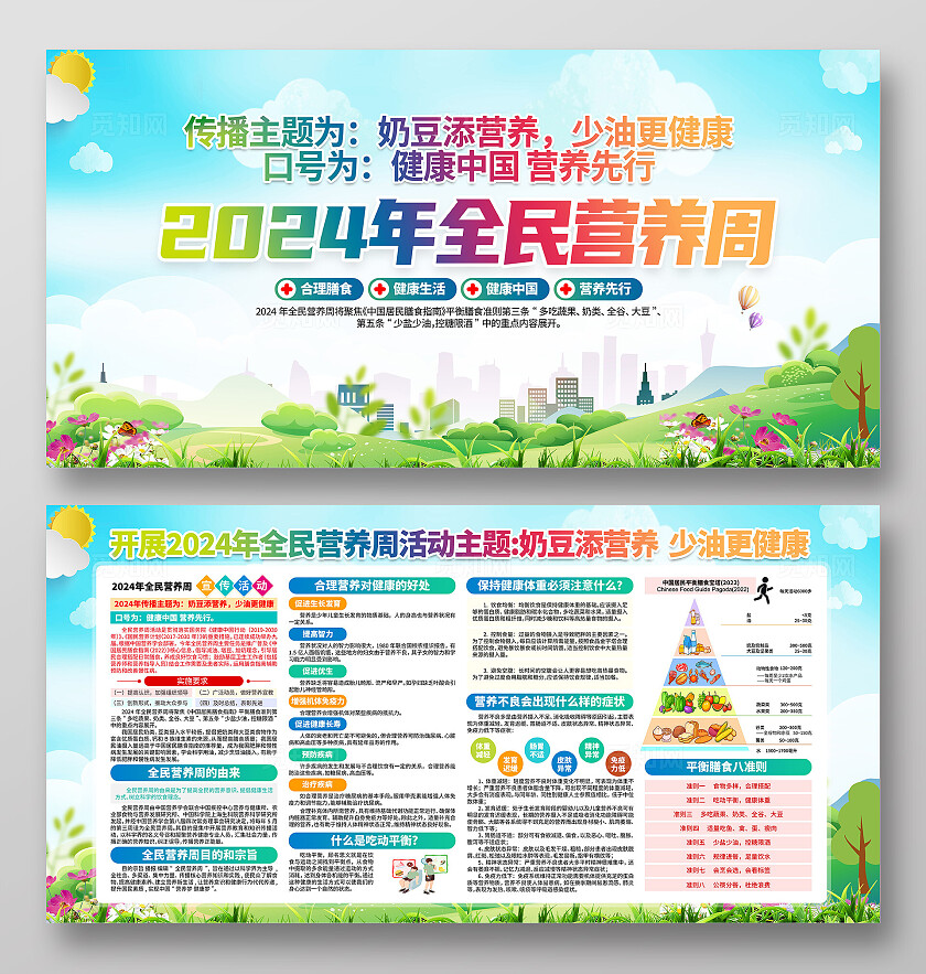 绿色简约健康中国营养先行2024全民营养周展板宣传