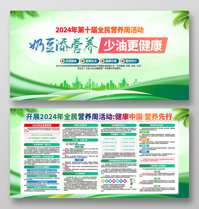 绿色简约健康中国营养先行全民营养周展板宣传