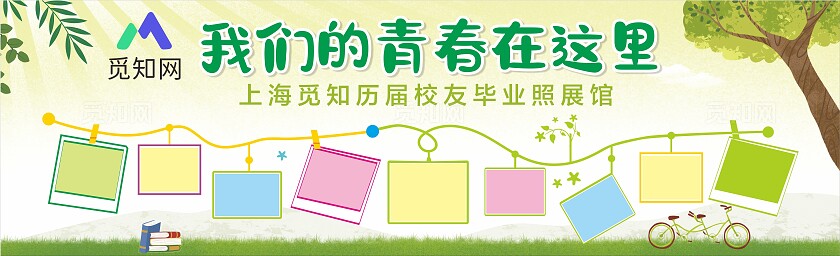 绿色清新我们的青春在这里 学校 毕业照片海报 背景展板