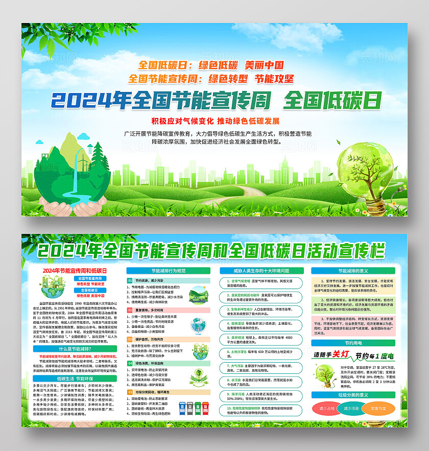 绿色简约绿色转型节能攻坚2024全国节能宣传周全国低碳日展板