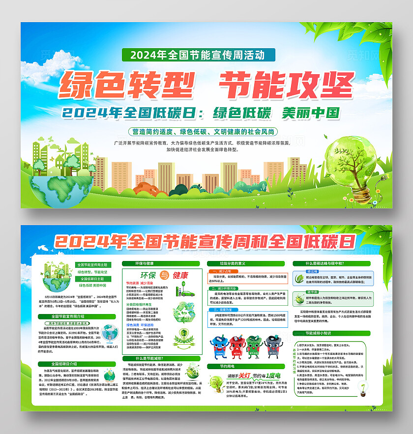 绿色简约绿色转型节能攻坚2024全国节能宣传周全国低碳日展板