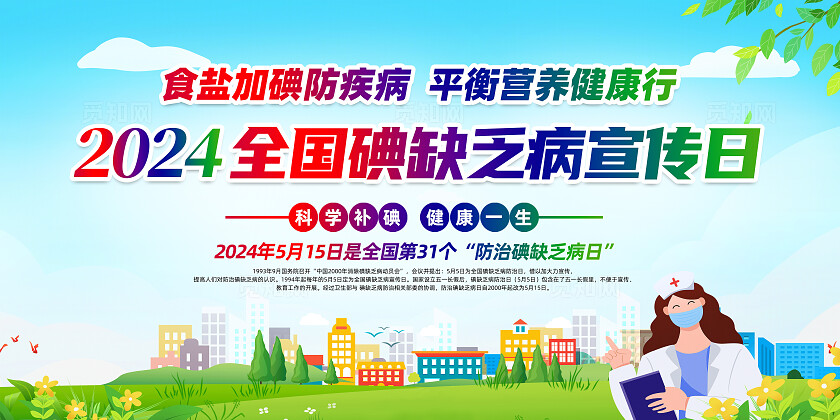 绿色简约2024全国碘缺乏病宣传日展板