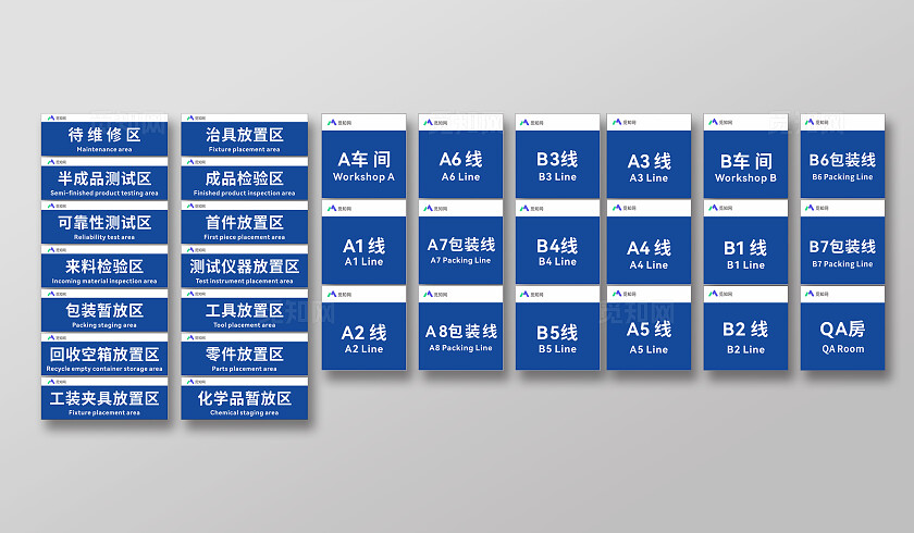 蓝色简约大气公司生产车间分区标志牌验厂区域划分指示牌 标识牌