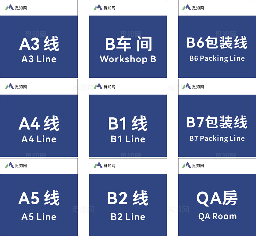 蓝色简约大气公司生产车间分区标志牌验厂区域划分指示牌 标识牌