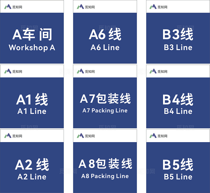 蓝色简约大气公司生产车间分区标志牌验厂区域划分指示牌 标识牌