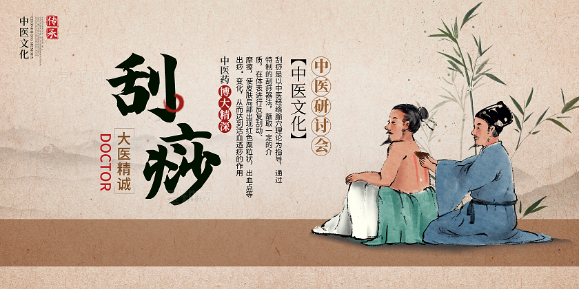 中国风中医刮痧展板设计刮痧背景墙