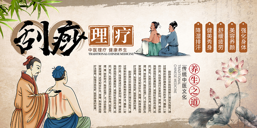 中国风中医刮痧展板设计刮痧背景墙