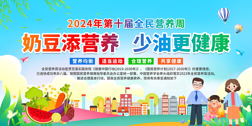蓝色清新卡通简约2024年全民营养周宣传栏展板设计